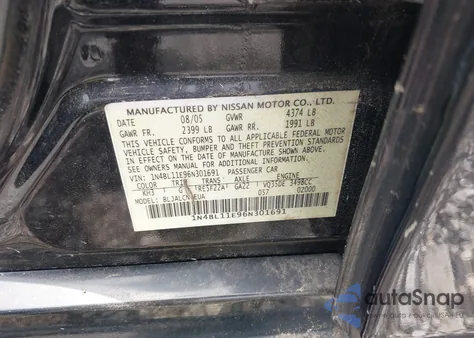 2006 Nissan Altima 3.5 Se from USA, damaged, VIN 1N4BL11E96N301691